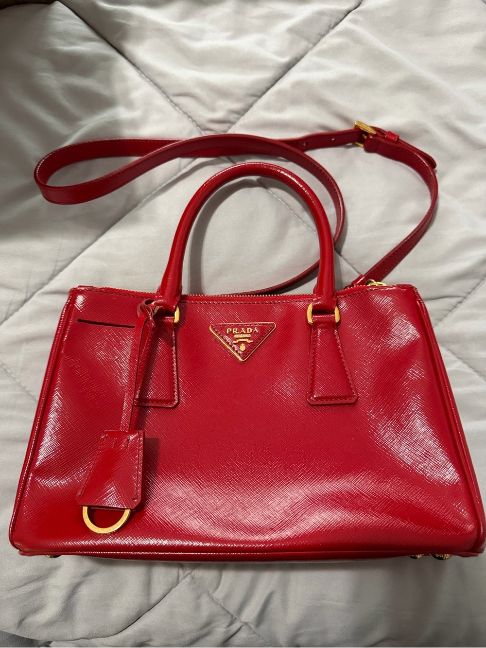 Prada Red Saffiano Patent Leather Top Handle/Shoulder/Crossbody